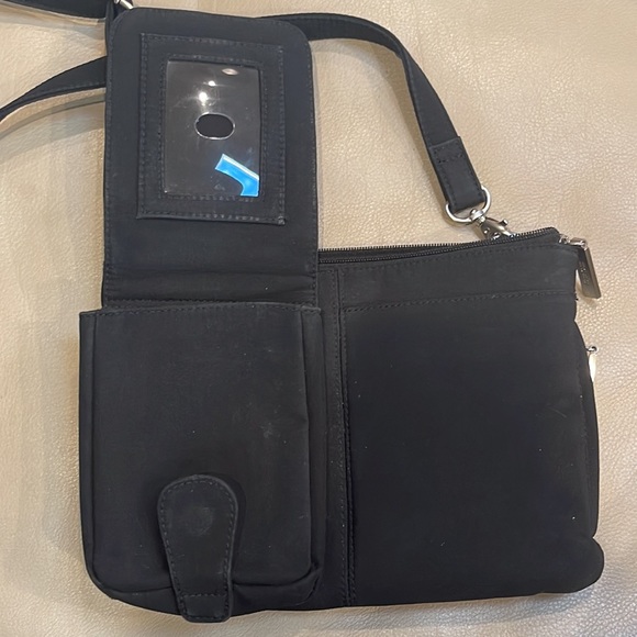 Hobo crossbody bag in black with silver tone hardware, 9 x 6.5 - Picture 6 of 11